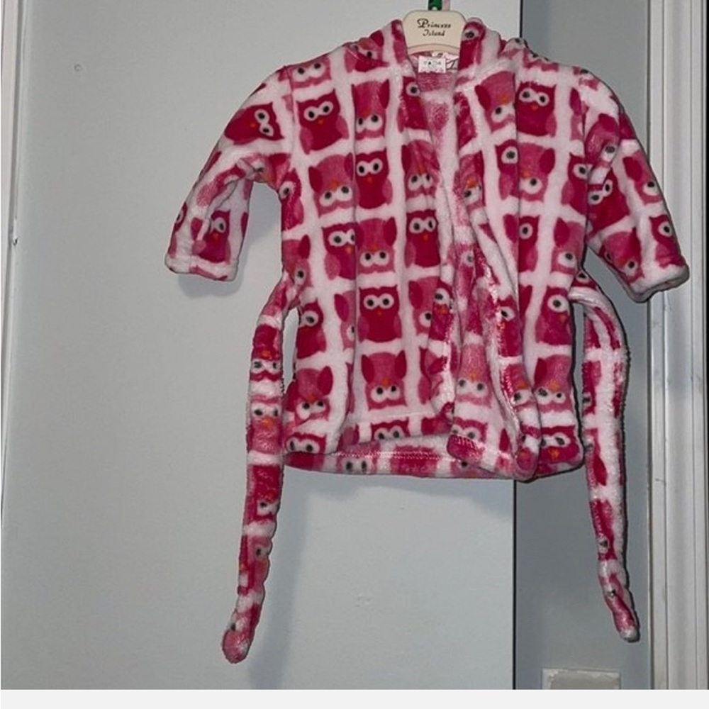 Luvable Friends Baby Robe Size 0-9 Months Pink‎ Owl Pattern Hooded Casual Winter
